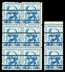 Scott 1283B 1967 5c Washington Untagged with Bureau Precancel 8 Copies Cat $100