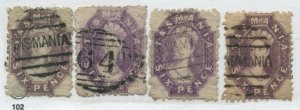 Tasmania QV 1864 6d red lilac nice group of 4 different shades used