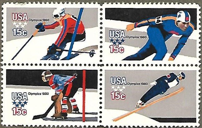 United States #1798b 15c 13th Winter Olympics MNG block of 4 (1980)