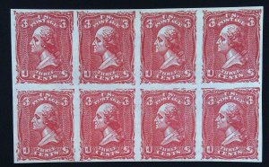 Scott #79-E25a - 3c Dark Red - Lithographic Plate Essay - Block of 8