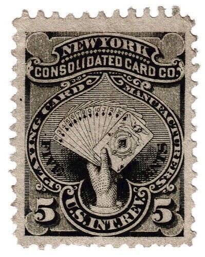 (I.B) US Revenue : Private Die Playing Card 5c (New York Consolidated) RU14 