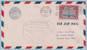 UNITED STATES FIRST FLIGHT COVER - 1928 FOND DU LAC WI TO MADISON WI - CV326