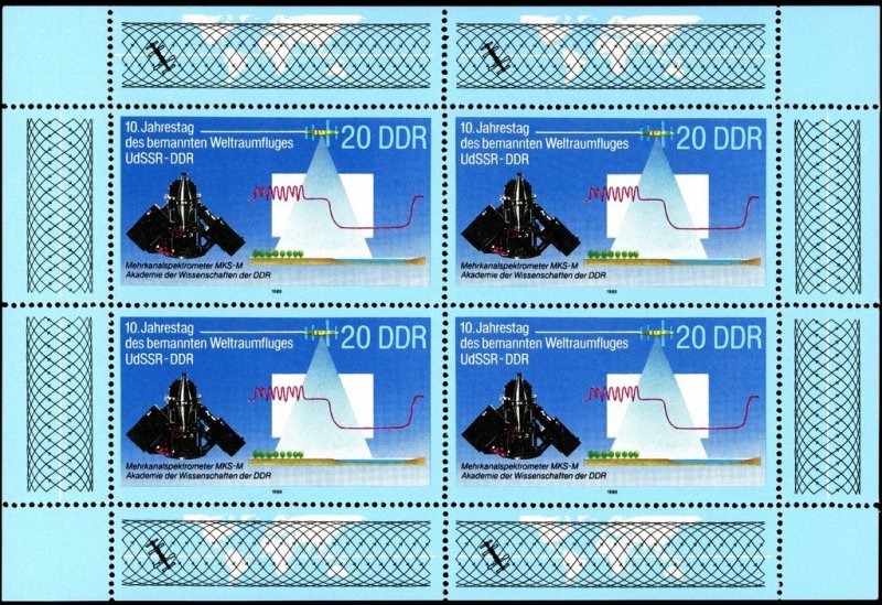 DDR 1988,Sc#2698a; 2699-2700a MNH, 10 years joint space flight USSR - GDR, m/s