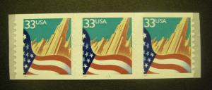 Scott 3281c, 33 cent Flag o/City, PNC3 #1111 MNH, shift rt