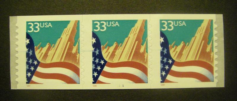 Scott 3281c, 33 cent Flag o/City, PNC3 #1111 MNH, shift rt