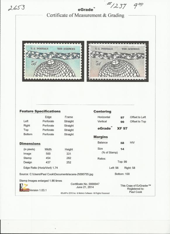 # 1237 MINT NEVER HINGED SCIENCE     XF+