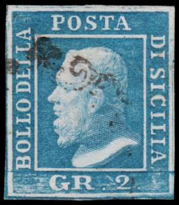 Two Sicilies Scott 13 (1859) Used H VF, CV $120.00 B