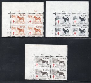 Finland Sc B173-75 1965 TB Dogs stamp set blocks of 4 mint NH