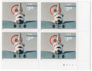 Scott #3261 $3.20 Space Shuttle Landing Plate Block of 4 Stamps (LR)