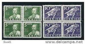 Sweden 1936 Sc 248-9 FA 246-7C MNH/MH Perf. on 4 sides. Block of 4