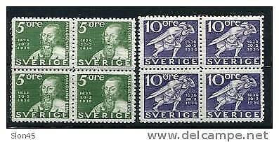 Sweden 1936 Sc 248-9 FA 246-7C MNH/MH Perf. on 4 sides. Block of 4