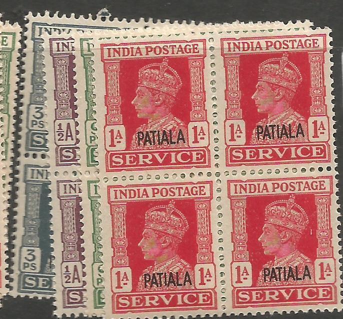 India Patiala SG O71, 73-5 Block of 4 MNH (1cwr)