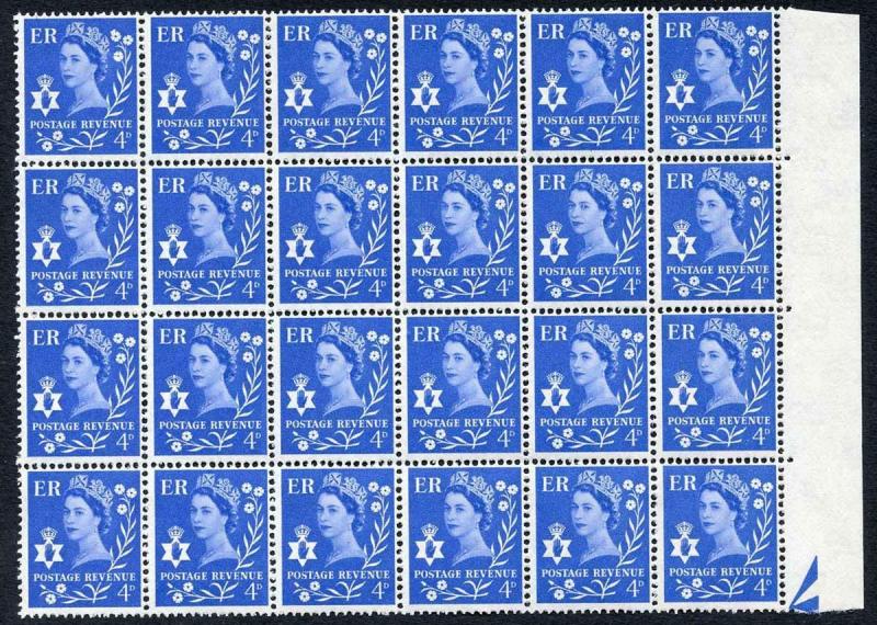 Northern Ireland XN4b 4d Ultra Crowns Wmk Block 24 with Flower Flaw