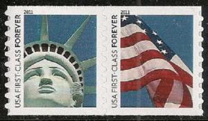 US 4490-4491 4491a Lady Liberty & Flag forever pair set (from AVR coil) MNH 2011