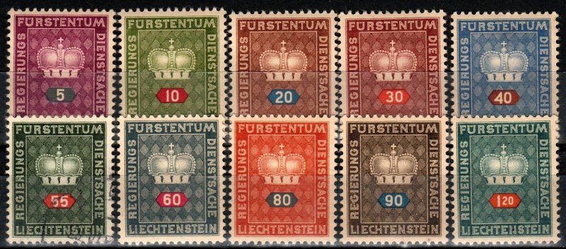 Liechtenstein #O37-46 F-VF  CV $5.45 (X8364)