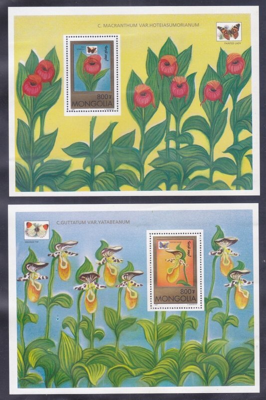 Mongolia 2278-79 MNH 1997 Butterflies and Orchids 2 Souvenir Sheets Very Fine