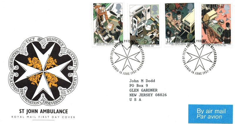 GREAT BRITAIN - ST. JOHN AMBULANCE SERVICE SET OF 4 CACHETED FDC 1987