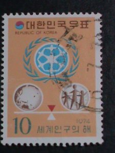 ​KOREA-1974 SC#904 WORLD POPULATION YEAR-1974 USED STAMP-VERY FINE
