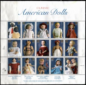 United States 3151 - Used - 32c Classic American Dolls (Sheet)(1997) (cv $9.00)