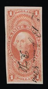 EXCEPTIONAL GENUINE SCOTT #R70a 1862-71 $1 REVENUE - LEASE - 1863 USAGE