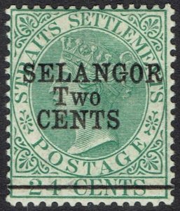 SELANGOR 1891 QV STRAITS TWO CENTS ON 24C SG TYPE 38
