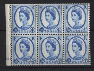 GB 1960 4d 9.5mm phosphor cyl N2 dot booklet pane of 6 unmounted mint, good pe