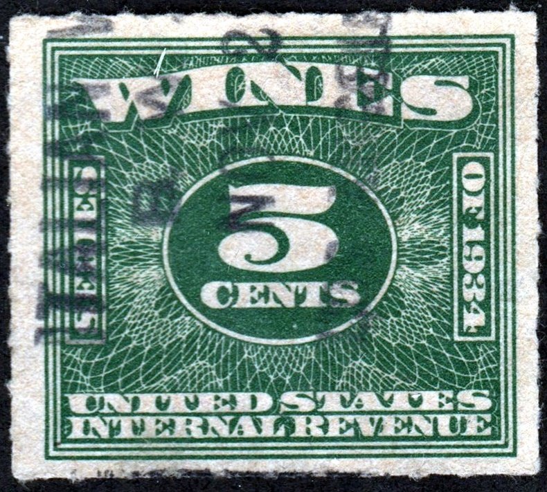 RE92 5¢ Wine Revenue Stamp (1934) Used