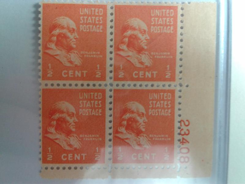 SCOTT # 803 FRANKLIN PLATE BLOCK  MINT NEVER HINGED GEM