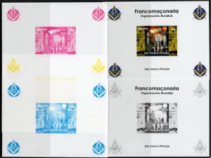 Sao Tome and Prince 2004 Freemasonry Souvenir Sheet 4 Color Proofs +1 Original