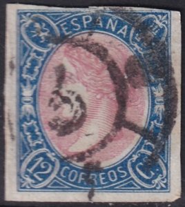 Spain 1865 Sc 69 used cartwheel 3 (Cádiz) cancel