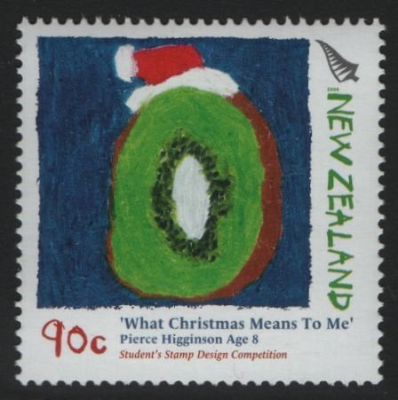 New Zealand 2006 MNH Sc 2094 90c Kiwi with Santa Hat by P Higginson Christmas