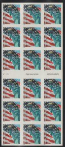 3975a, ATM Pane of 18,  Non-Denom. Lady Liberty & Flag, MNH,  PL# V1111.