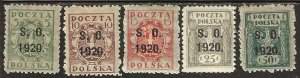 Eastern Silesia  41-45, mint,  hinged, some with hinge remnants. 1920.   (D241)