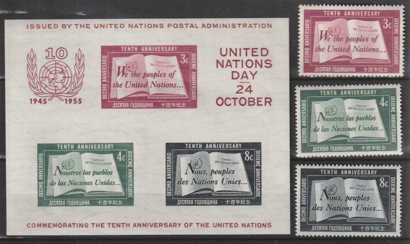 United Nations  1955 United Nations Charter  Sc# 35-38 MNH