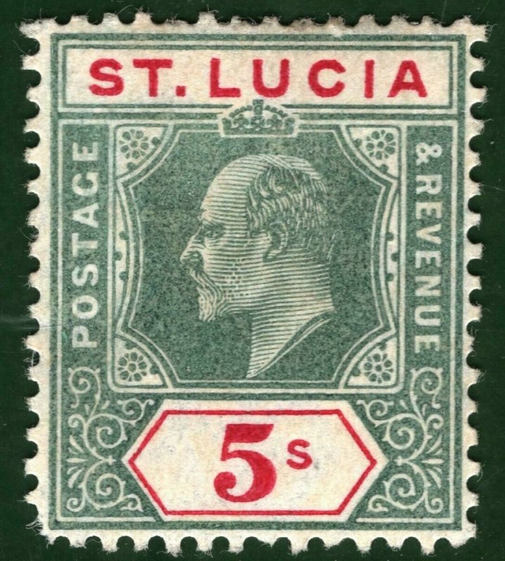 ST LUCIA KEVII Stamp SG.76 5s High Value (1905) Mint MM Cat £85 GRBLUE29