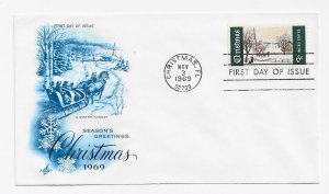 US 1384 (Me-4) 6c Christmas Scene single on FDC Artcraft Cachet Unadd ECV $7.50