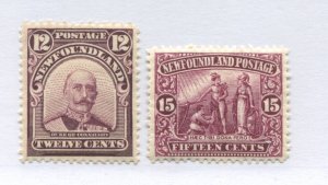 Newfoundland 1911 Royals 12 and 15 cents mint o.g. hinged