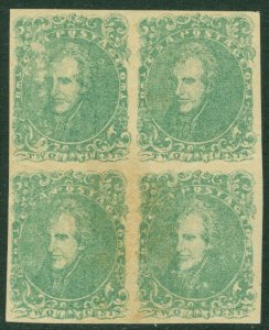 EDW1949SELL : CONFEDERATE 1862 Scott #3 Very RARE Blk of 4. PSAG Cert. Cat $6000