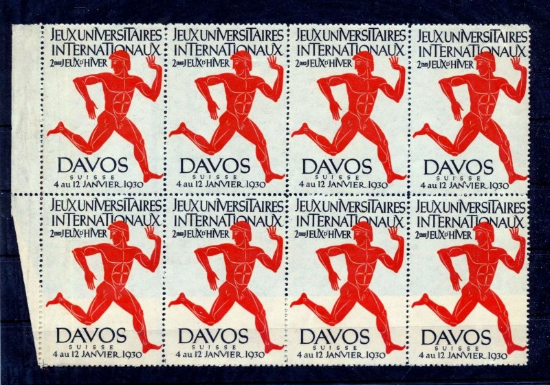 SWITZERLAND 1930 DAVOS Sport Poster Label Block MNH(NT 3556s