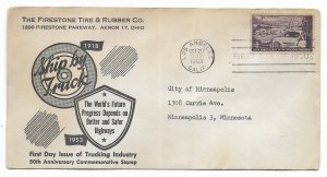 US 1025 (Me-9) 3c Trucking Industry on FDC 1st Firestone Co. Cachet ECV $37.50