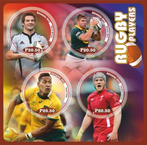 Stamps. Sports. Rugby players  2019 year 1+1 sheets perforated