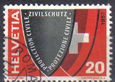 SWITZERLAND, 1957, used 20c. Civil Defence shield and coat of arms (?Civil De...