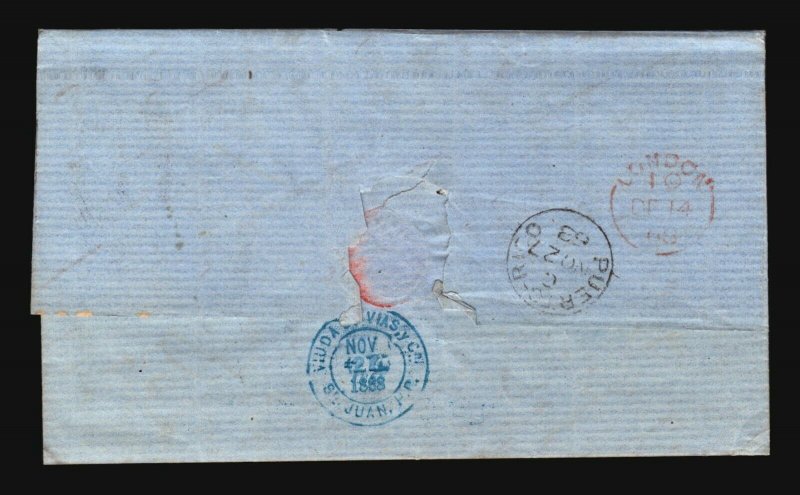 Puerto Rico 1868 British PO Stampless Cover to London - Z17317