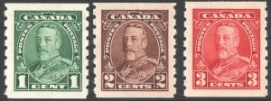 Canada SC#228-230 1¢-3¢ King George V Coil Singles (1935) MNH