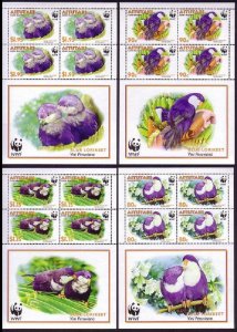 Aitutaki Birds WWF Tahitian Blue Lorikeet 4 Sheetlets 2002 MNH SC#533-536