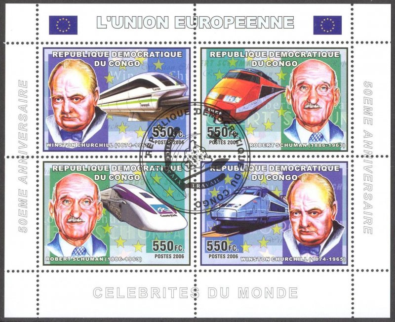 Congo 2006 Modern Trains Schuman Churchill Sheet Used / CTO