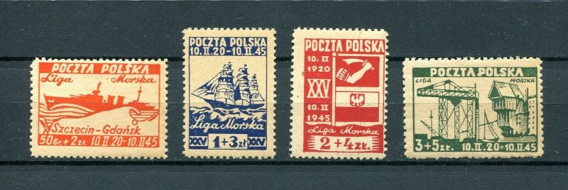 x265 - POLAND 1945 Sc# B36-B39 Maritime League Semi-Postal Set. Unmounted MNH