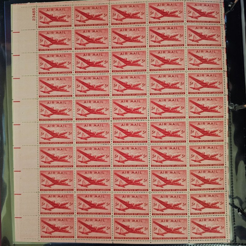 C32 Full MINT sheet of 5cent Airmail Carmine fresh color Post office fresh!