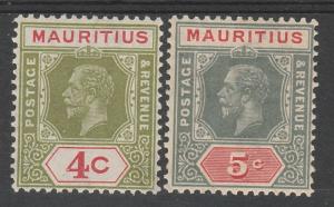 MAURITIUS 1921 KGV 4C AND 5C DIE I WMK MULTI SCRIPT CA