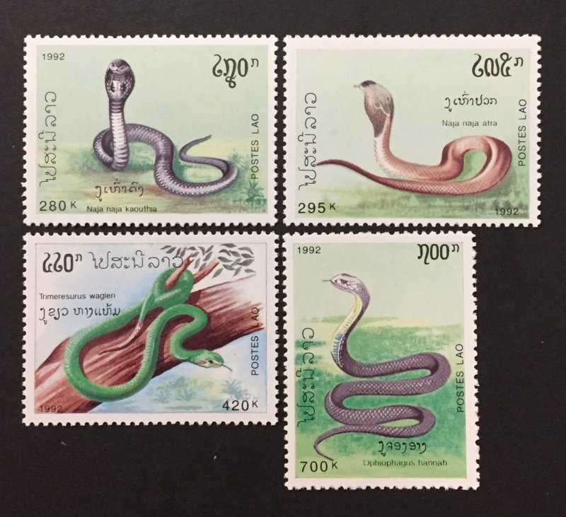 Laos 1992 #1078-81, Snakes, MNH.